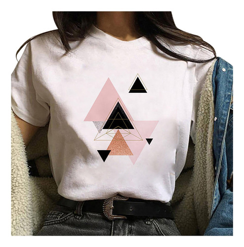 Camiseta Para Mujer, Moderna, Con Estampado Gráfico Geométri