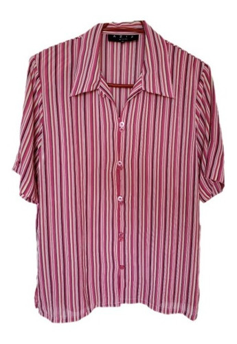 Blusa Listada Fucsia,manga Corta, Marca Aziz. Talla M