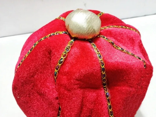 Coroa Rei Príncipe Momo Fantasia Carnaval Pelúcia Vermelho