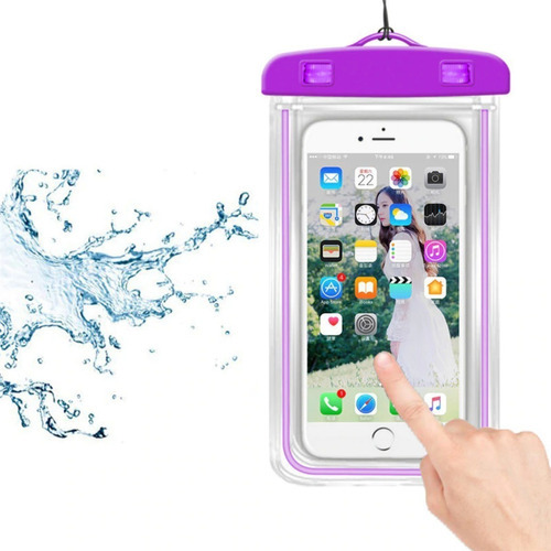 Capa De Celular Impermeável Proteção Mergulho Chuva Piscina Cor Roxa