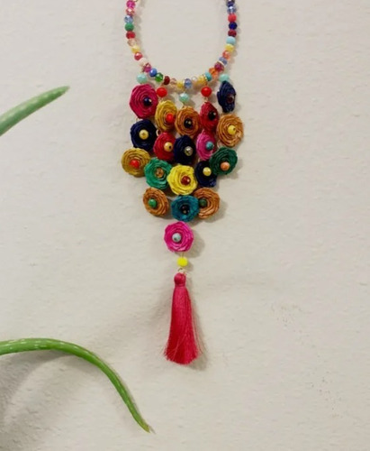 Collar De Palma Flores Colorido Mexicano Artesanal