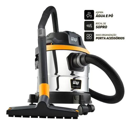 Aspirador De Pó E Água Wap Gtw Inox 15 Barril 1700w Com Bocal De Sopro E Acessórios Aço Inoxidável/preto/amarelo 220v