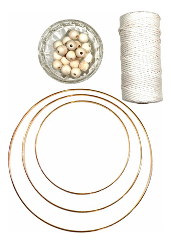 Kit Para Macramé Cordón De 3 Mm - 3 Argollas - 30 Cuentas -