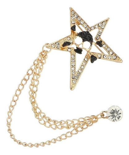 Broche Masculino Com Estrela E Caveira Distintivo Dourado