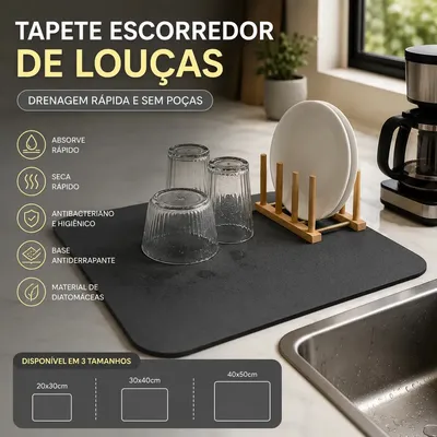 Tapete Escorredor De Louça Drenagem Pratos Copos 30cm X 40cm Cor Preto