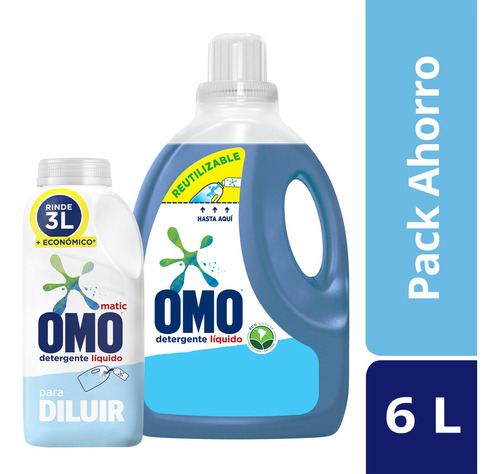 Pack Omo líquido botella 3l con Omo líquido para diluir 500ml