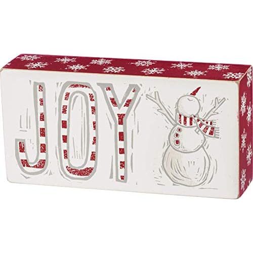 Christmas Block Print Joy Snowman Box Sign