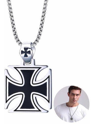 Colar Masculino Aço Medieval + Pingente Cruz De Malta Brinde