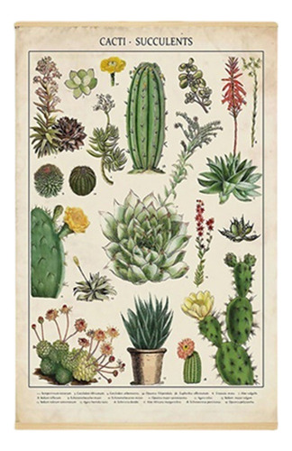 Retro Cactus Painting Solid Wood Frame Canvas Rectangle 1