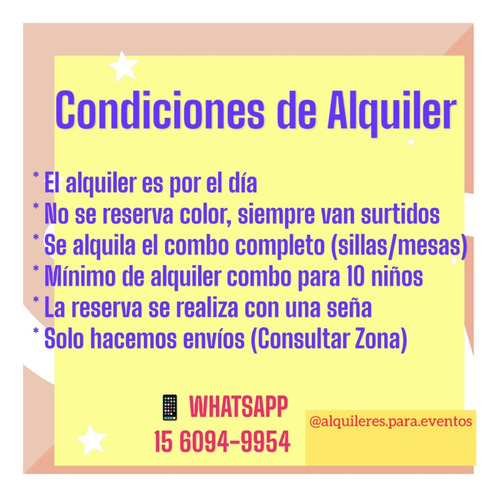 Alquiler Sillas Y Mesas Infantiles P/cumples $75.000 !!!!