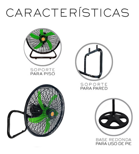 Ventilador De 4 Piezas 3 En 1, Montaje En Suelo Y Pared, 18 Pulgadas, 5 Aspas Verdes Plástico