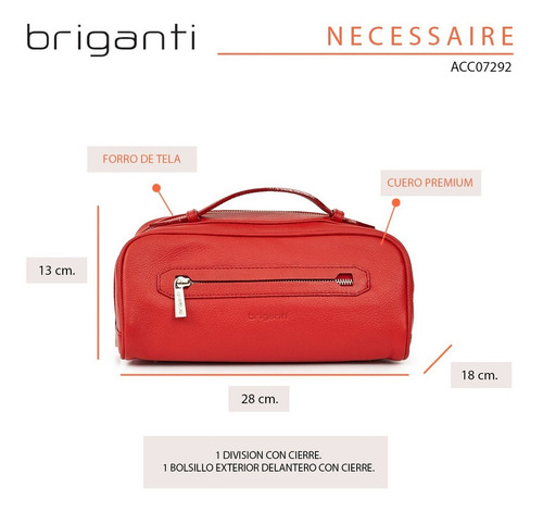 Neceser Hombre Cuero Organizador Briganti Bolso Viaje Valija Color Rojo