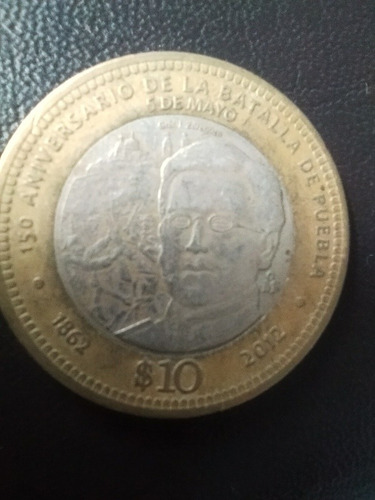 Moneda De 10 Pesos De La Batalla De Puebla.