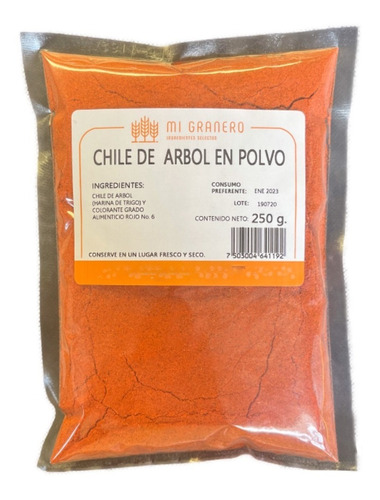 Chile De Árbol En Polvo 250 Gramos