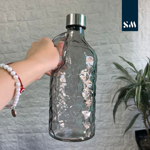 Botella De Vidrio Redonda Con Tapa De Metal De 1 Litro