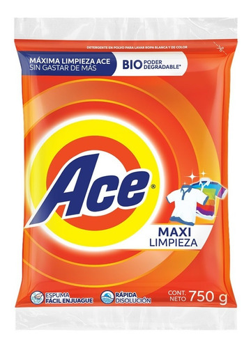 Imagen 1 de 1 de Detergente En Polvo Ace Regular 750 Gr