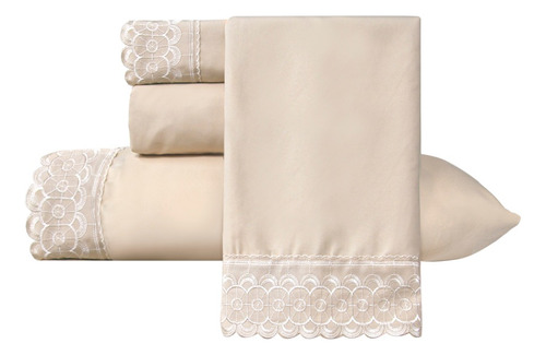 Juego De Sabanas Individual Beige Bordadas Elefantito Diseño De La Tela Liso