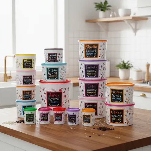 Kit 16 Potes Plásticos Porta Mantimentos Cozinha Organizador Bran...