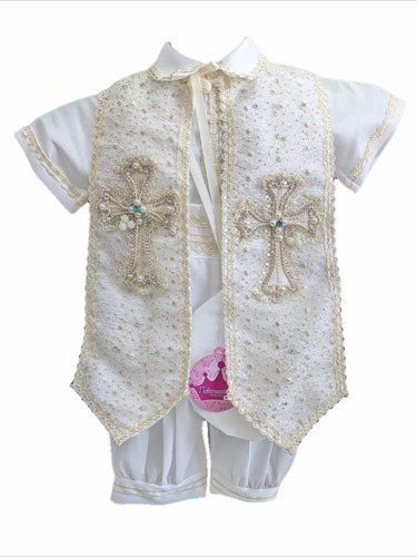 Ropón Bautizo Niño Elegante Traje Bautizo P08 Beige Talla 6 Meses