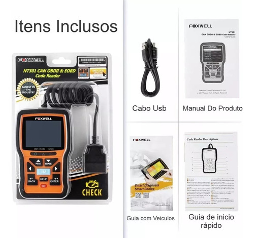 Scanner Automotivo Foxwell Nt301 Obd2 Leitor De Falhas Carro