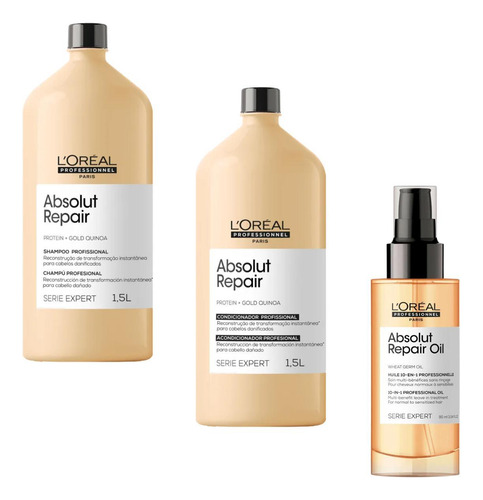 Kit 3p Absolut Repair Loreal Shampoo Condic 1,5l E Oil 10in1