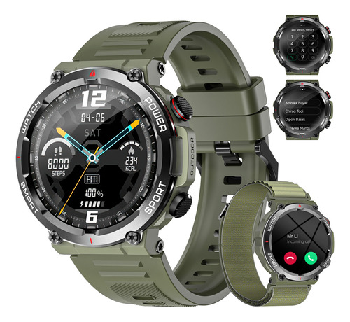 Smartwatch Blackview W50 1.96'' Reloj Inteligente Smart Watch Reloj Militar Para Hombre Función De Llamada A Prueba De Caídas Impermeable Antimagnético, verde