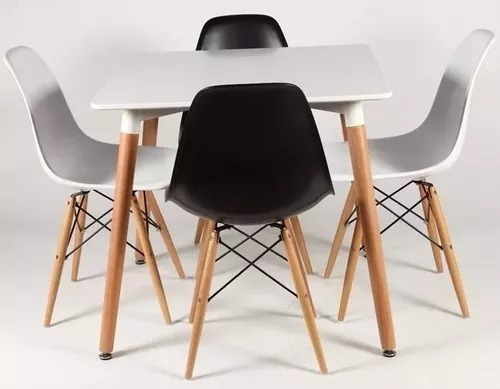 Juego Comedor Mesa 70x70 + 4 Sillas Eames Baires4 Color Negro