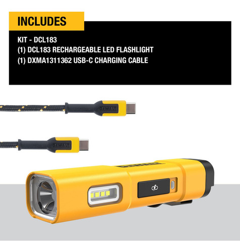 S Linterna Led N Dewalt Dcl183 Usb-c Recargable De 1000 Lm