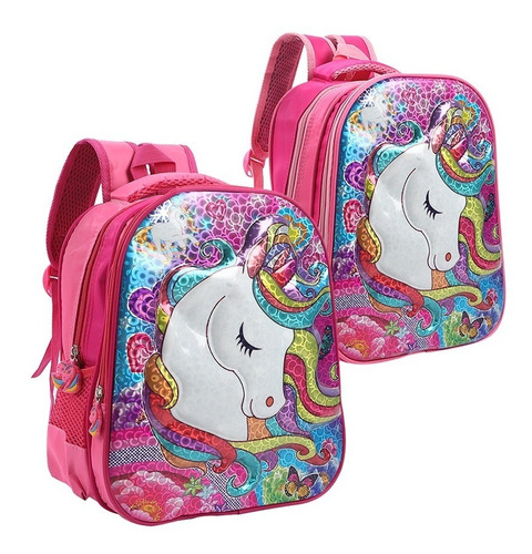 Mochila Unicornio Trendy Infantil Jardin Relieve Imp 8653 Color Rosa chicle Diseño de la tela Tornosolado