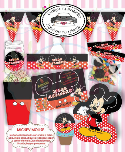 Kit Imprimible Mickey Mouse Invitación Etiquetas Candy Bar