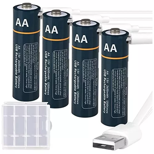 Paquete De 4 Baterias 2600mwh USB Recargables AA AAA Iones de litio Pilas  1.5V