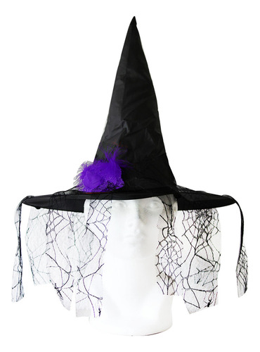 6 Sombreros Bruja Negro Flor Velo Disfraz Halloween Fiesta Color Morado