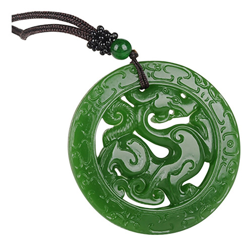 Colgante De Dragón De Jade Verde, Exquisito Diseño Tallado