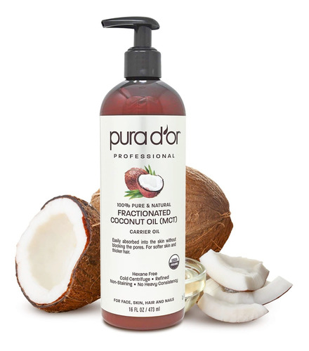 Pura D'or Aceite De Coco Fraccionado Orgánico (16 Onzas), Ce