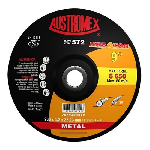 Disco De Corte Y Desbaste Austromex 572 Metal 9puLG 00101041 Color Negro