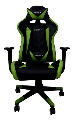 Cadeira de escritório Racer X Rush gamer ergonômica  verde com estofado de couro sintético