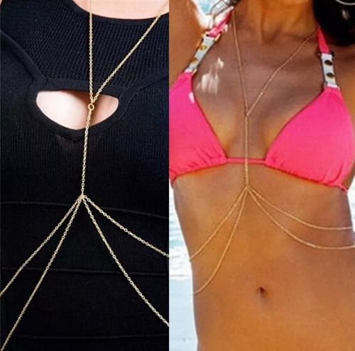 Body Chain, Corrente De Corpo, Max Colar, Sexy, Luxo, Verão Cor Dourado Yasmin