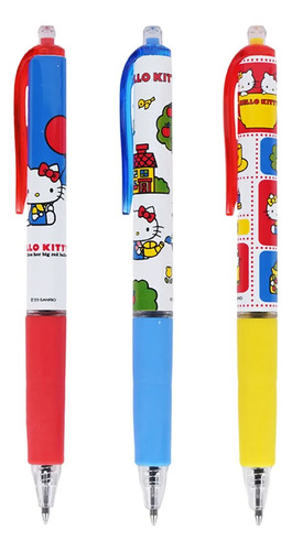 Miniso Hello Kitty Set X 3 Lapiceras Retráctiles Gel Sanrio Blanco Negro