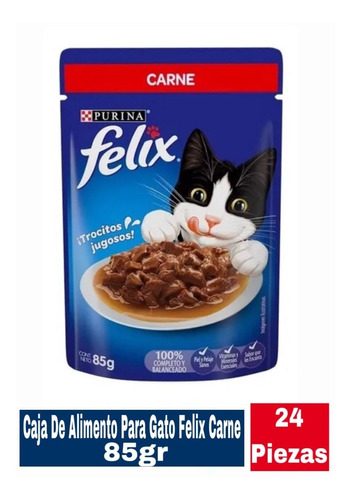 Caja De Alimento Para Gato Felix Carne 24 Piezas