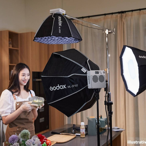 Iluminador Led Godox Ml100bi Com Soft Box Octa 50cm E Tripé