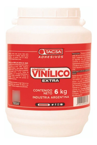 Adhesivo Cola Vinílica Carpintero Extra Tacsa Balde X 6kg