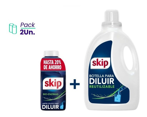 Pack X 2u Jabón Líquido Skip Diluible 500ml + Botella Reu 3l