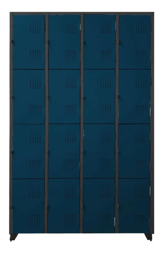 Roupeiro De Aço 16 Portas Pequenas Color - Preto/azul - Novo