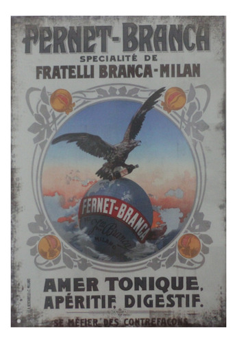 Cartel De Chapa Decorativo Retro Vintage Fernet Branca