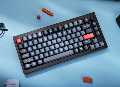 Teclado Mecanico Keychron V1 Max Qmk (v1md4) 75% , 84 Keys, Full Ensamble , Rgb , Knob , Hotswap , Bluetooth / 2.4ghz / Cableado , Switch Gateron Jupiter Banana , Ingles Us , Color Negro Carbon