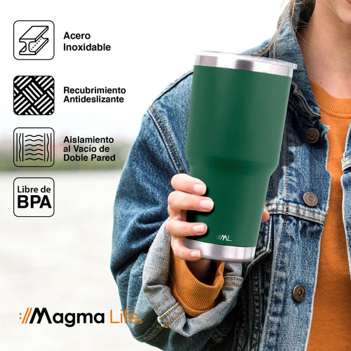 Magma Life Termo Para Café Y Agua, Botella Térmica De Acero Inoxidable 30 Oz (890 Ml): Contiene Tapa Hermética Antiderrames, Garantiza La Temperatura Deseada Sin Preocupaciones (Verde)