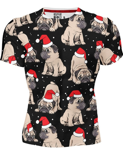 Playera Sublimada Full Print Navidad Perrito Pug