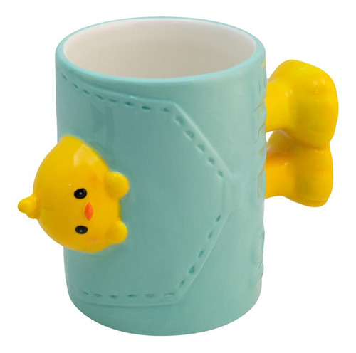 Taza De Cerámica Animales 3d Cute Con Asa De Patitas 480 Ml Color Menta Pollito