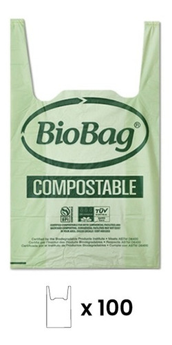 Biobag Bolsas De Basura Compostable Camiseta 100u De 45 X 50