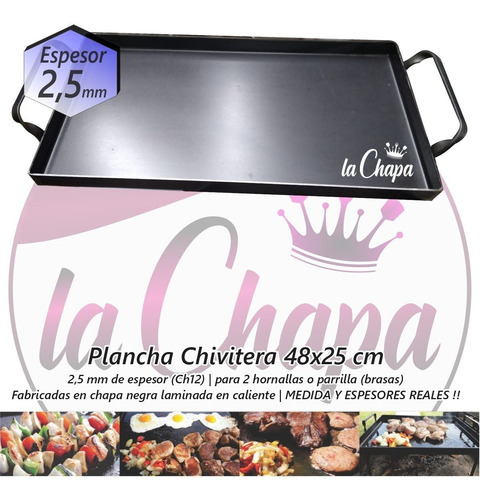 Imagen 2 de 10 de Pack Plancha Chivitera 48x25cm + Prensa Hamburguesas Smashed